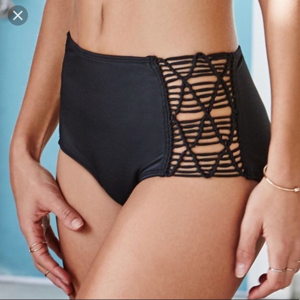 LA Hearts Macrame Inset High Waisted Swim Bottoms